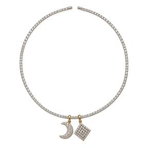 Romy Collection Silver Moon and Square Charm Choker