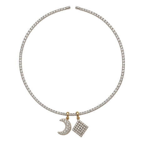 Romy Collection Silver Moon and Square Charm Choker