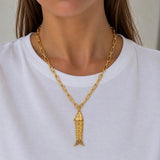 Gold Fish Paperclip Chain Necklace