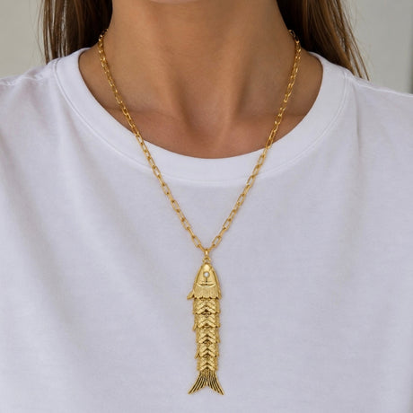 Gold Fish Large Paperclip Chain Necklace