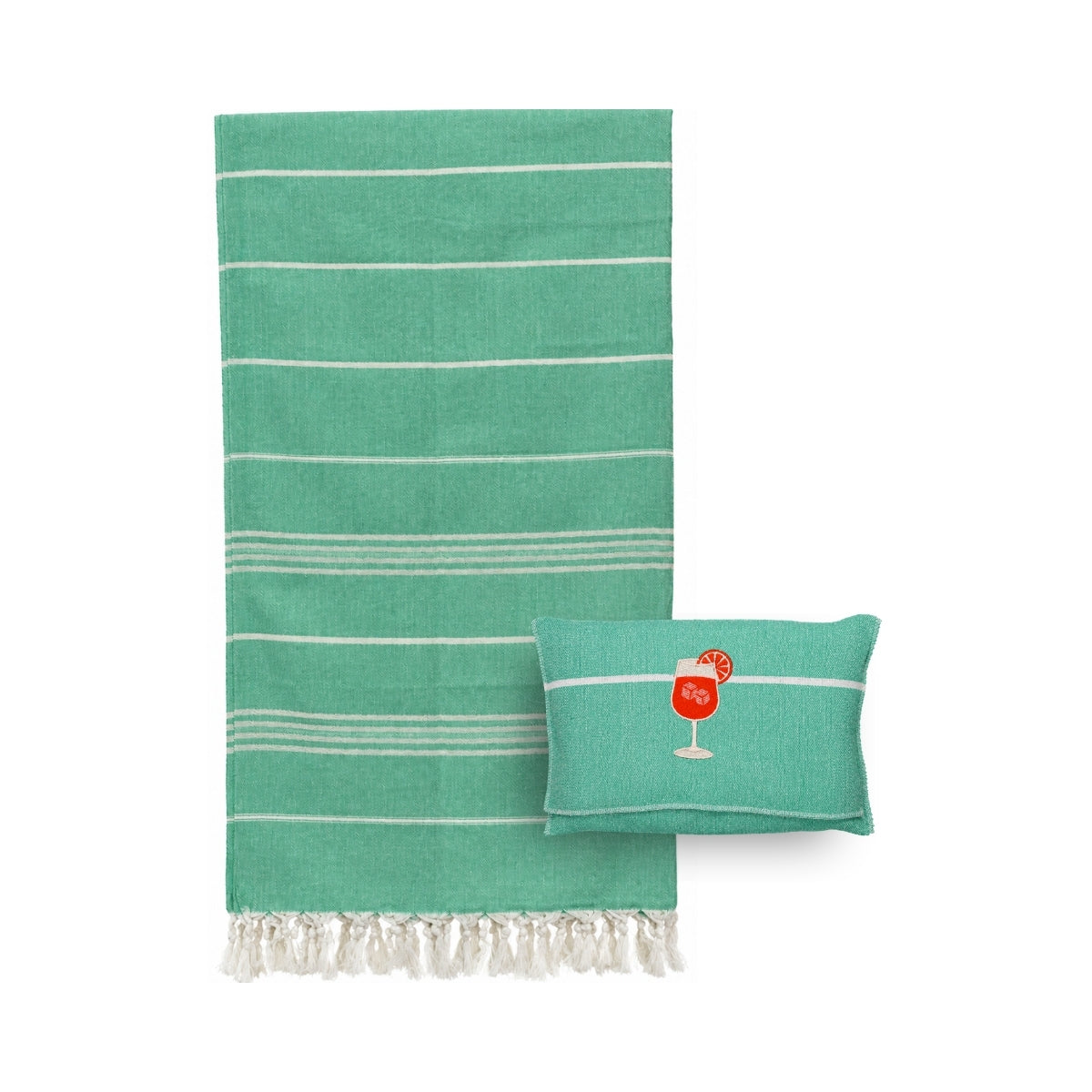 Mellow Teal Towel with Cocktail Embroidered Cover | Boom & Mellow