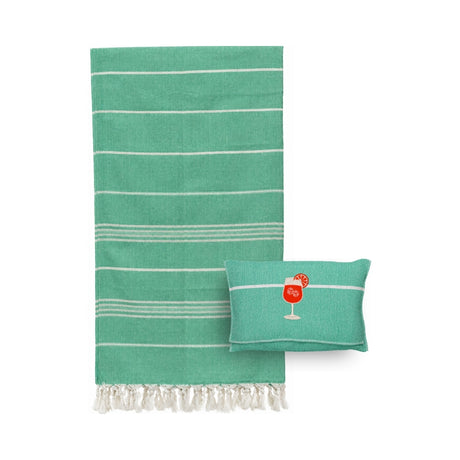 Mellow Teal Towel with Cocktail Embroidered Cover | Boom & Mellow