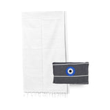 Mellow White Towel with Evil Eye Embroidered Cover | Boom & Mellow