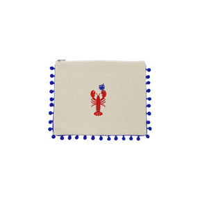 Mellow Blue Pompom Lobster Embroidered Pouch | Boom & Mellow