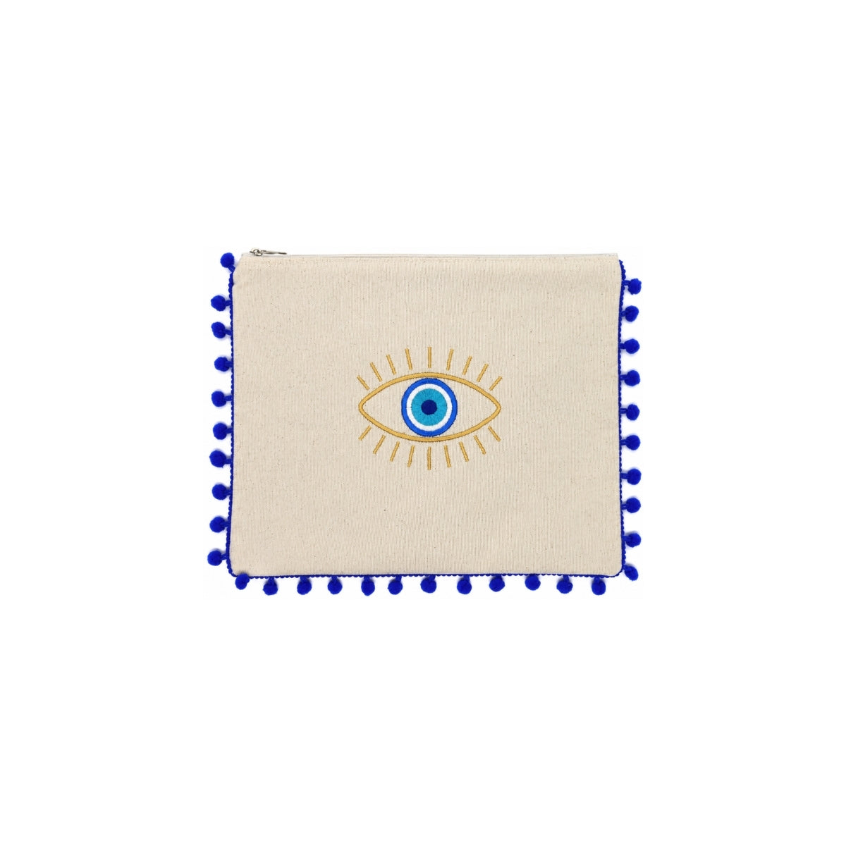 Mellow Blue Pompom Eye Embroidered Pouch | Boom & Mellow