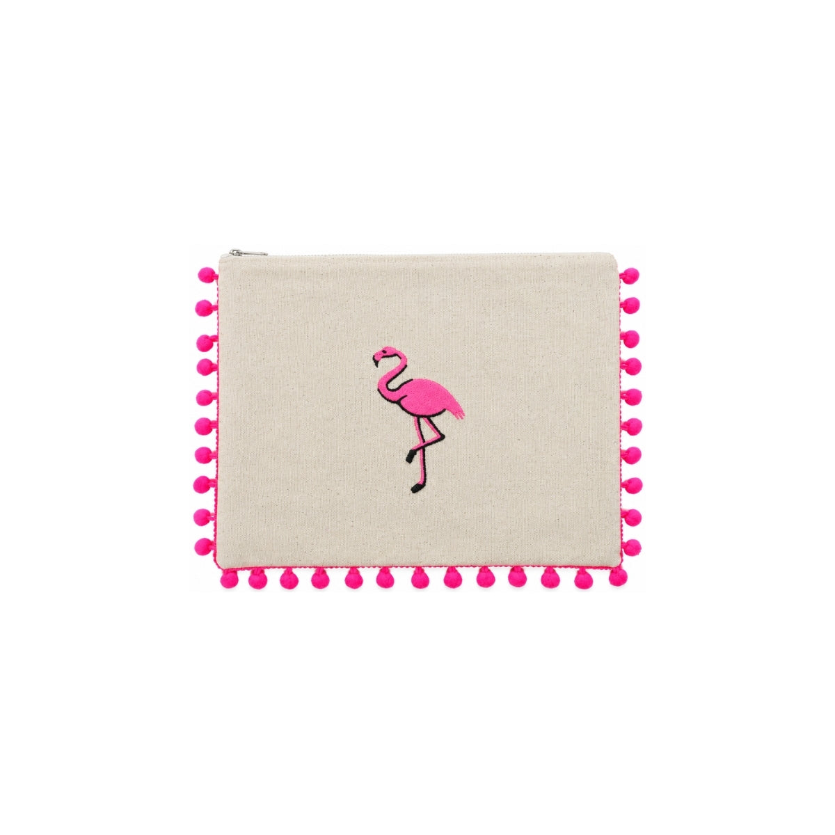 Mellow Pink Pompom Famingo Embroidered Pouch | Boom & Mellow
