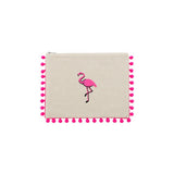 Mellow Pink Pompom Famingo Embroidered Pouch | Boom & Mellow