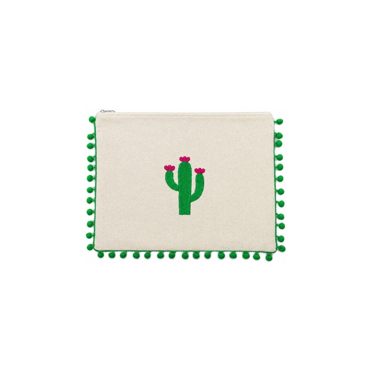 Mellow Green Pompom Cactus Embroidered Pouch | Boom & Mellow