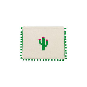 Mellow Green Pompom Cactus Embroidered Pouch | Boom & Mellow