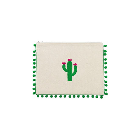 Mellow Green Pompom Cactus Embroidered Pouch | Boom & Mellow
