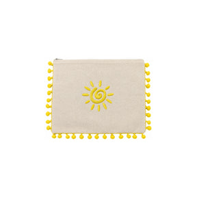 Mellow Yellow Pompom Sun Embroidered Pouch | Boom & Mellow