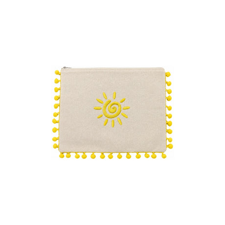 Mellow Yellow Pompom Sun Embroidered Pouch | Boom & Mellow