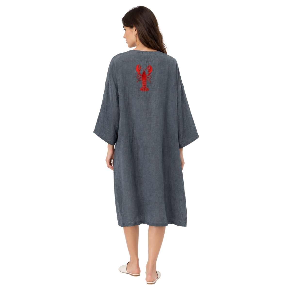 Mellow Dark Gray Lobster Embroidered Kimono | Boom & Mellow