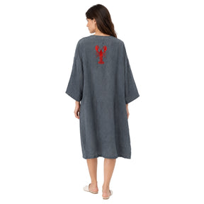 Mellow Dark Gray Lobster Embroidered Kimono | Boom & Mellow