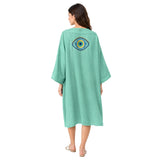Mellow Teal Evil Eye Embroidered Kimono | Boom & Mellow
