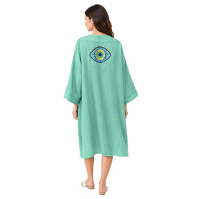Mellow Teal Evil Eye Embroidered Kimono | Boom & Mellow