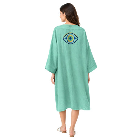Mellow Teal Evil Eye Embroidered Kimono | Boom & Mellow