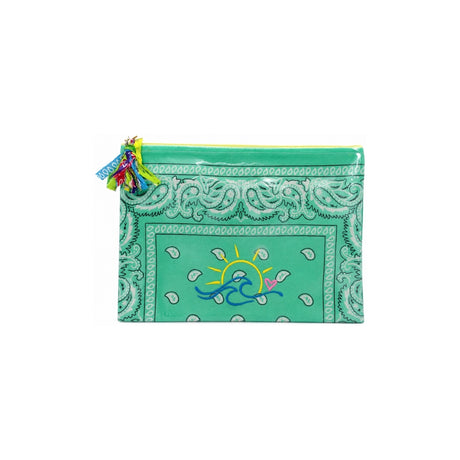 Mellow Teal Sun and Waves Embroidered PVC Bandana Pouch | Boom & Mellow