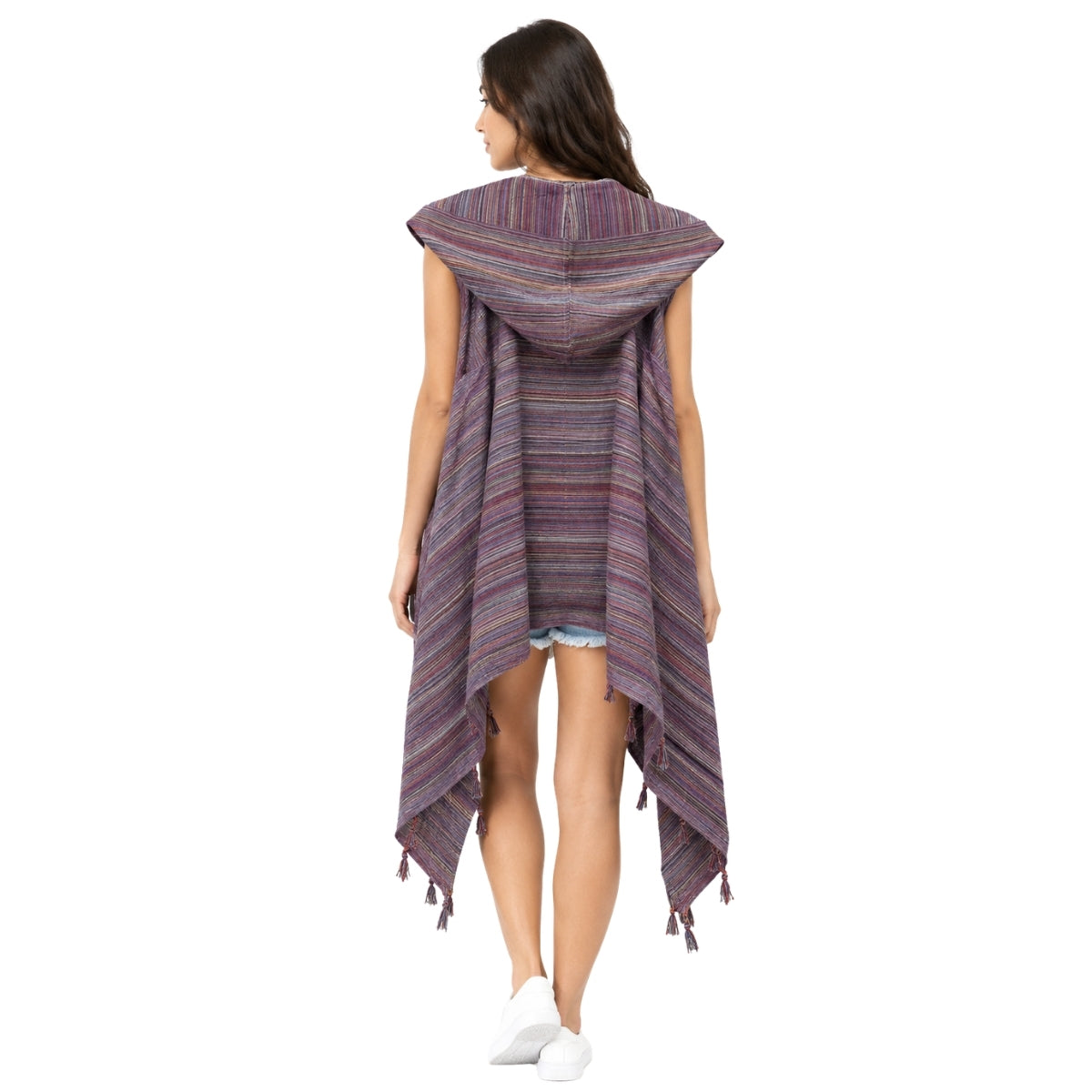 Mellow Purple Striped Hooded Poncho | Boom & Mellow