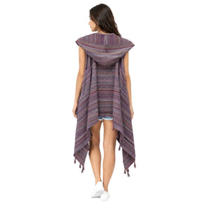 Mellow Purple Striped Hooded Poncho | Boom & Mellow