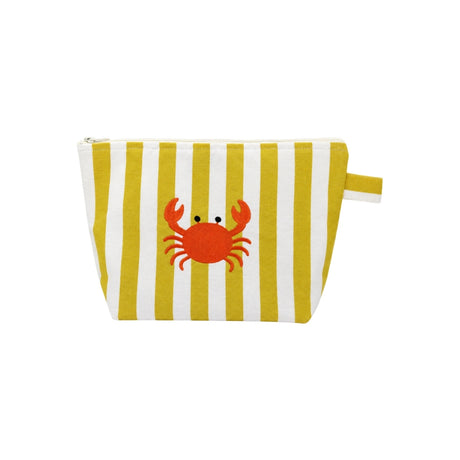 Mellow Yellow Striped Crab Embroidered Pouch | Boom & Mellow