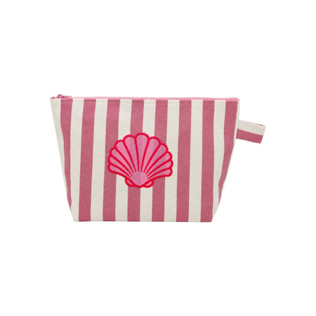 Mellow Pink Striped Seashell Embroidered Pouch | Boom & Mellow