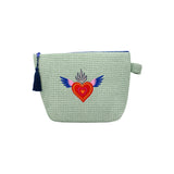 Mellow Flying Heart Embroidered Teal Pouch | Boom & Mellow