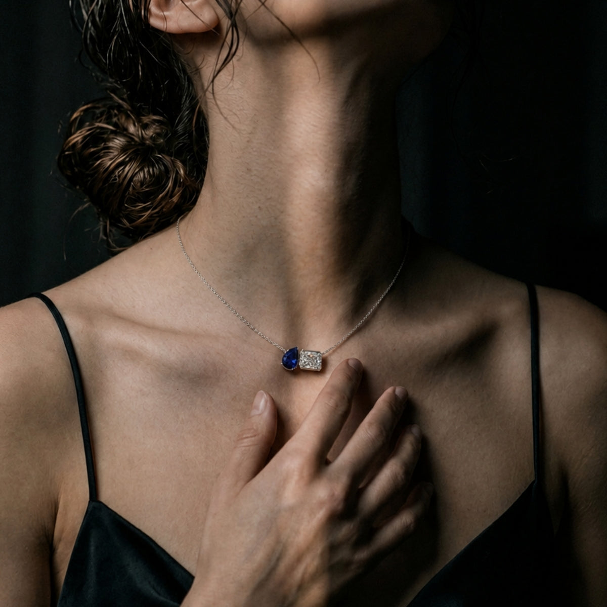 Duality Blue Sapphire & CZ Necklace