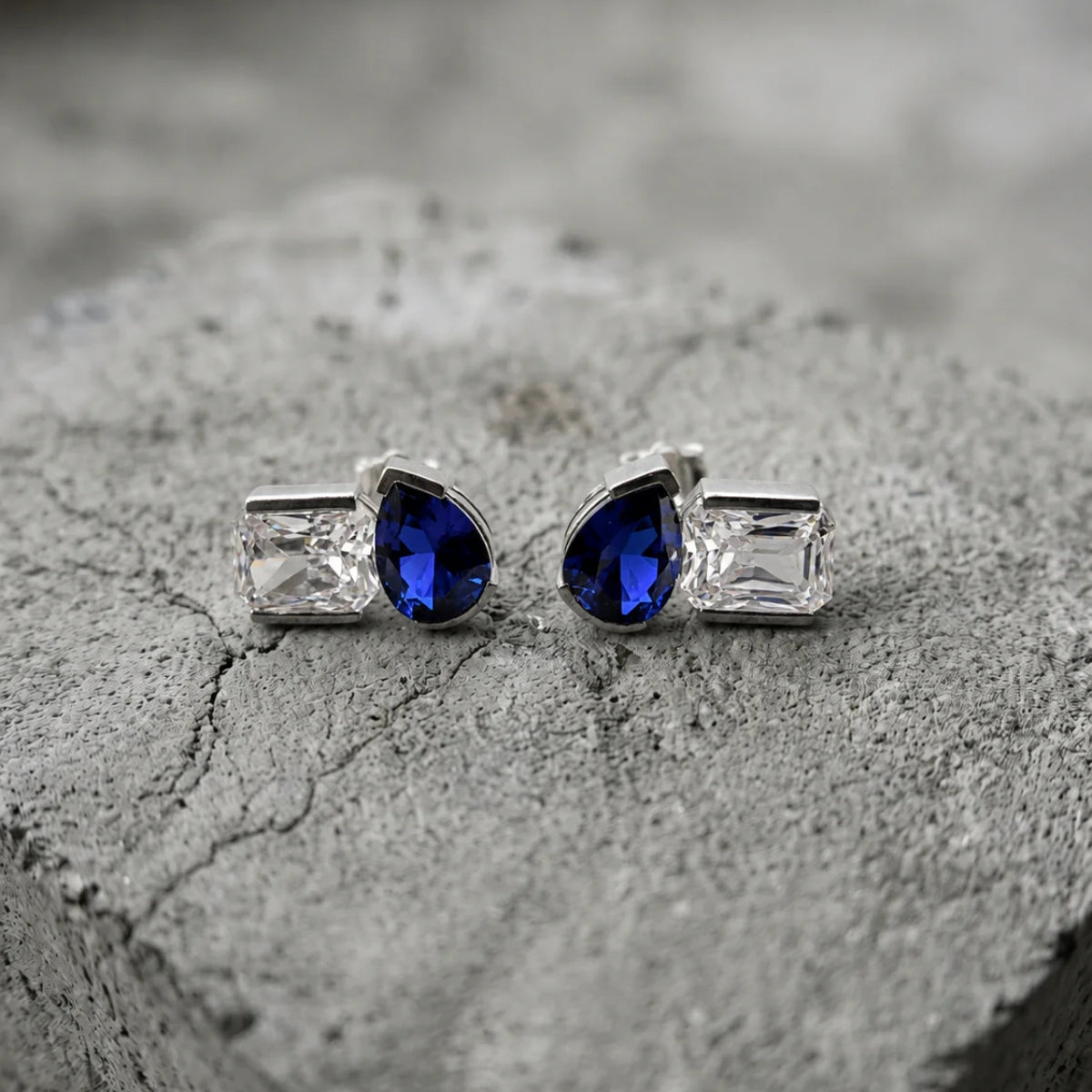 Duality Blue Sapphire & CZ Earrings