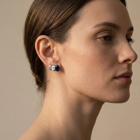 Duality Blue Sapphire & CZ Earrings