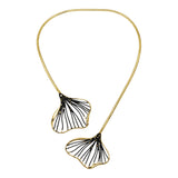 Tina Kotsoni Double Ginkgo Leaf Necklace with Black Enamel | Boom & Mellow