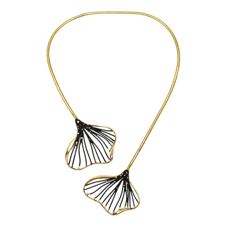 Tina Kotsoni Double Ginkgo Leaf Necklace with Black Enamel | Boom & Mellow