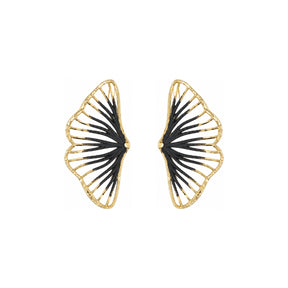 Tina Kotsoni Ginkgo Leaf Earrings with Black Enamel | Boom & Mellow