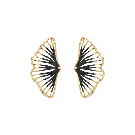 Tina Kotsoni Ginkgo Leaf Earrings with Black Enamel | Boom & Mellow