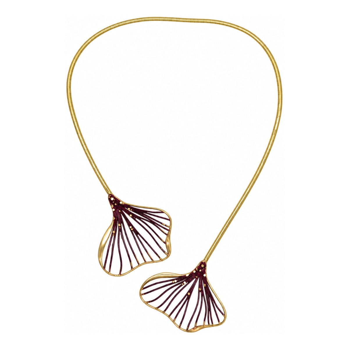 Tina Kotsoni Double Ginkgo Necklace with Purple Enamel | Boom & Mellow