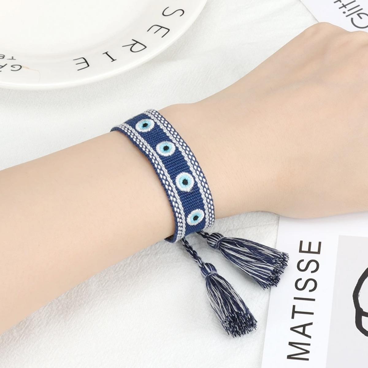 You & Eye Evil Eyes Pink Woven Bracelet | Boom & Mellow