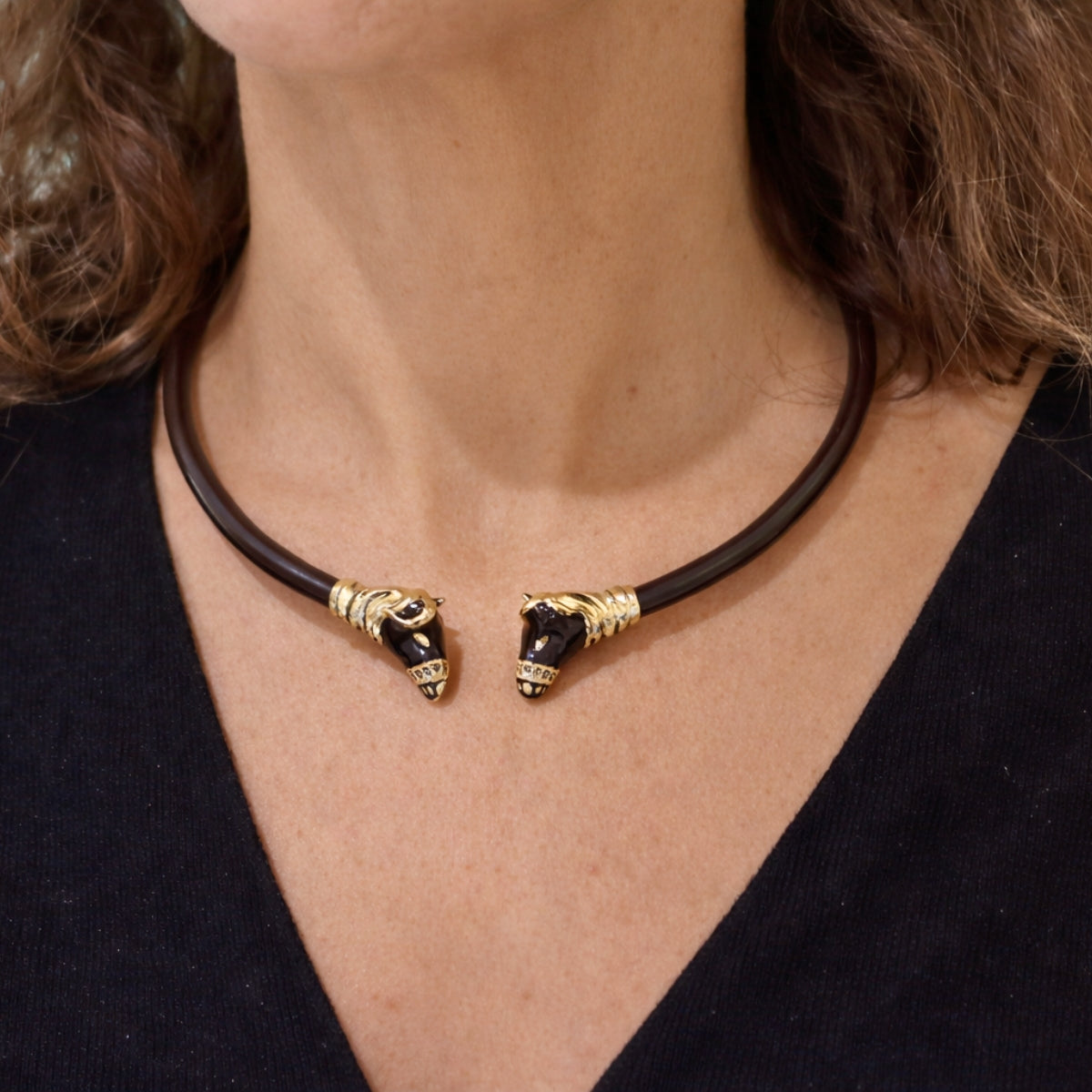 Polina Brown Enamel Horse Necklace