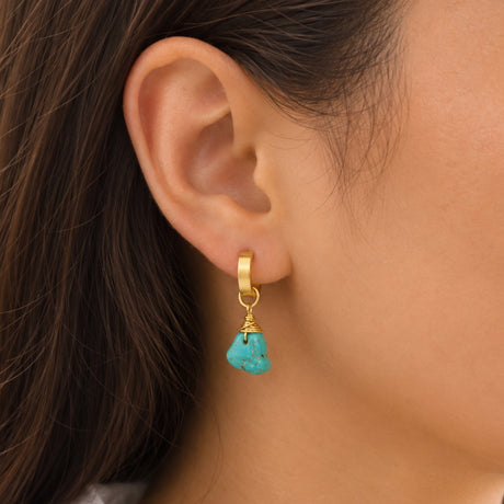 Dangling Raw Turquoise Huggie Hoop Earrings