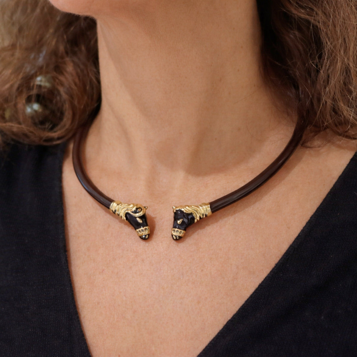 Polina Brown Enamel Horse Necklace