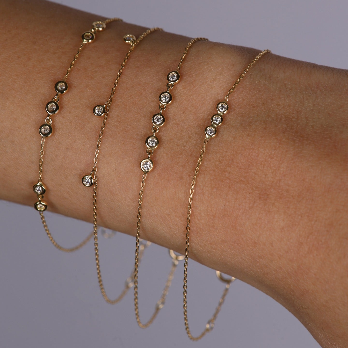 Alexa Jewelry 18k Gold Three Dangling Diamonds Bracelet