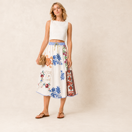 Floral Vintage Embroidery Petal Maxi Skirt
