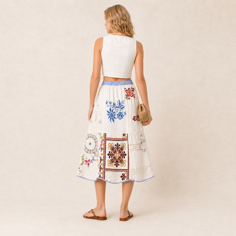 Floral Vintage Embroidery Petal Maxi Skirt
