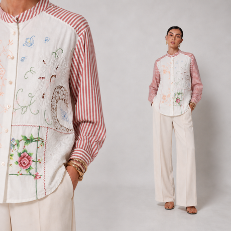 Vintage Embroidery Mandarin Shirt