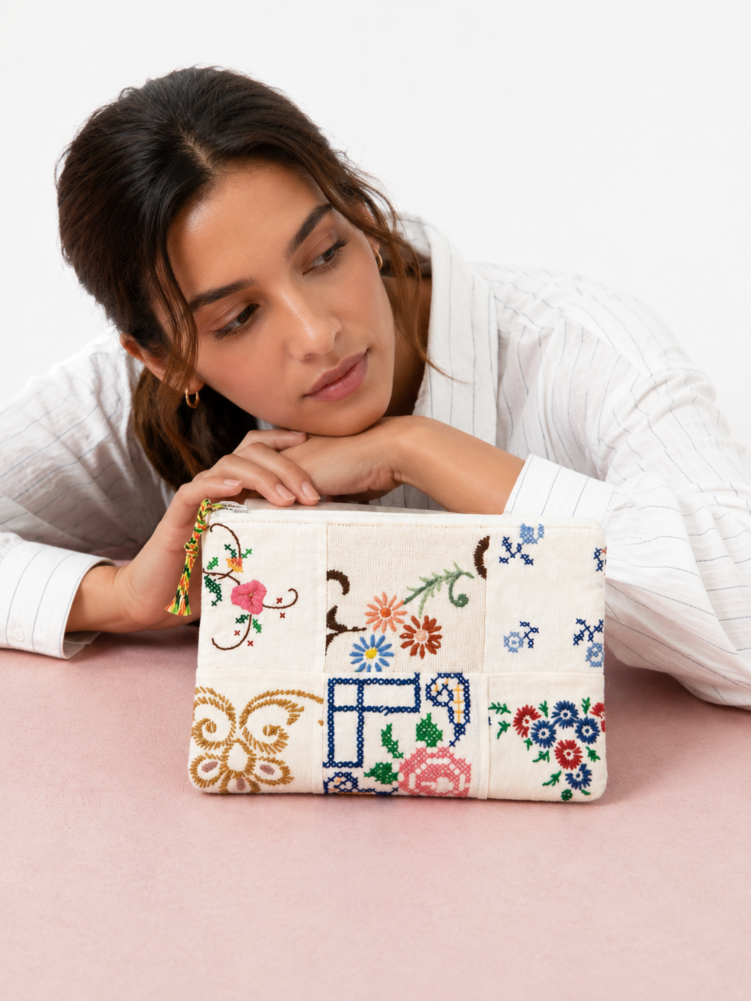 Rustic Bloom Patch Embroidery Pouch