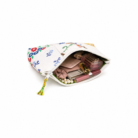 Soft Blossom Patch Embroidery Pouch