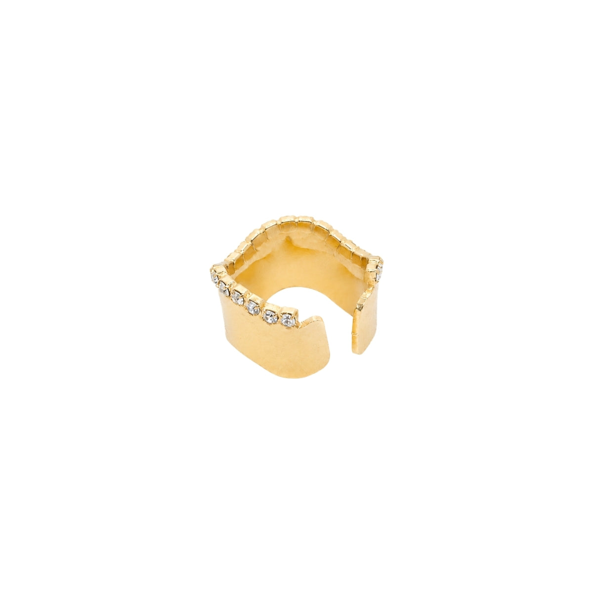 Rima Design Crystal Rim Wave Open Ring back view showing the open wave band and handcrafted gold plated finish