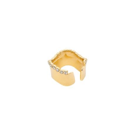 Rima Design Crystal Rim Wave Open Ring back view showing the open wave band and handcrafted gold plated finish