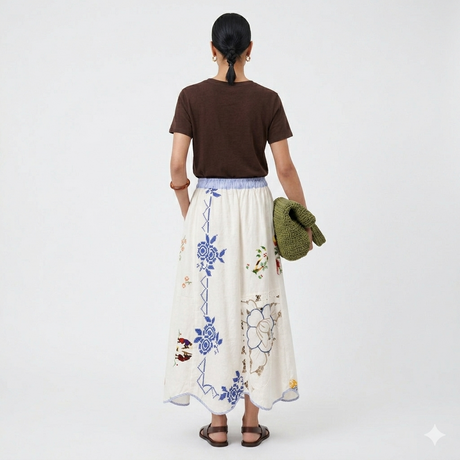 Floral Vintage Embroidery Petal Maxi Skirt