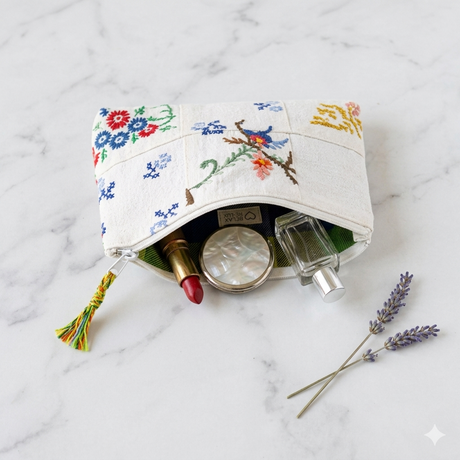 Folk Garden Patch Embroidery Pouch