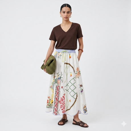 Floral Vintage Embroidery Petal Maxi Skirt